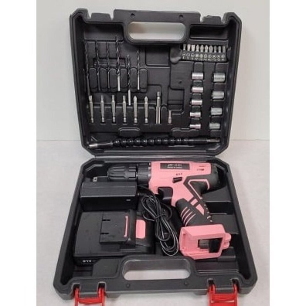 New 21V Pink Cordless Drill Set for Women，350 in-lb Torque, Variable Speed
